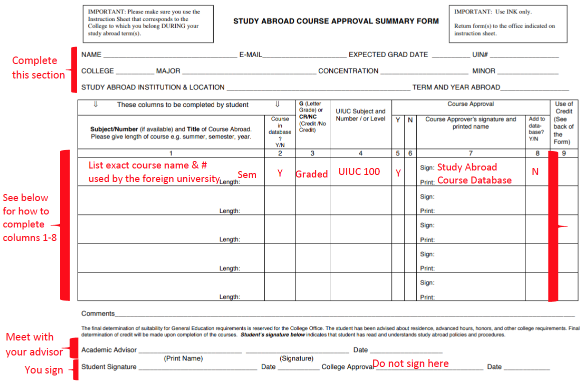 Course Approval Summary Form Screen Shot